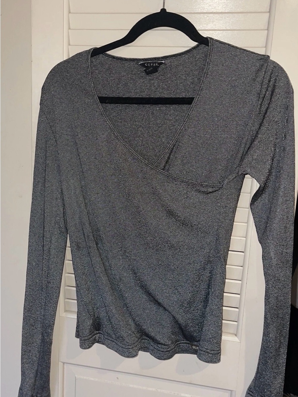 GUESS vintage Gray Long Sleeve V-Wrap Top